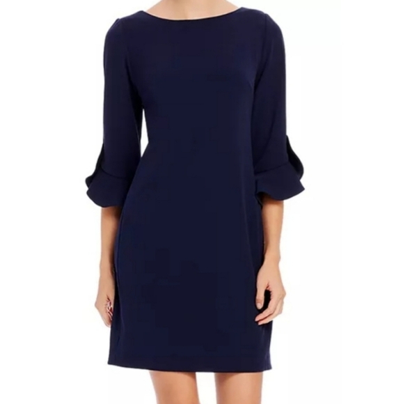 Karl Lagerfeld Dresses & Skirts - KARL LAGERFELD Women's Crepe Dress Size 10 Petite Navy Tulip Bell Sleeve